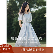 茵曼（INMAN）連衣裙高級(jí)感法式方領(lǐng)2025夏女裝新品收腰提花休閑氣質(zhì)高級(jí)感顯瘦 藍(lán)色 M