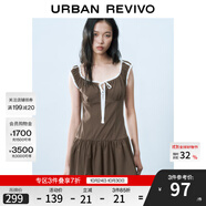 UR2025春季新款女裝撞色蕾絲飄帶U領無袖修身連衣裙UYY750014 深棕色 (偏短) S