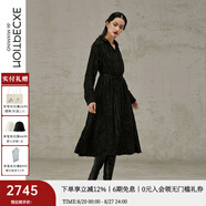 例外（EXCEPTION）新中式春秋款系帶浮雕提花設計寬松氣質長袖連衣裙 黑色/99 S