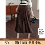 熙世界假兩件法式針織衫女2025秋款長(cháng)袖復古條紋套頭毛衣上衣 咖色-半身裙 2XL