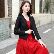 清雅若蘭小西裝春秋小外套短款女裝修身收腰工作服通勤白色職業(yè)裝黑小西服 黑色（長(cháng)袖） 3XL