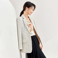 尚都比拉（Sentubila）小香風(fēng)西裝外套女2025春氣質(zhì)西裝領(lǐng)寬松顯瘦短款長(cháng)袖上衣 米白色 S