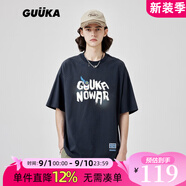 古由卡（GUUKA）xSANK嘻哈潮牌t恤男士短袖夏季情侶裝劉宇同款休閑寬松五分半截袖 深灰色 F7587 S