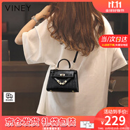 viney包包女包牛皮凱莉包品牌斜挎包輕奢生日禮物送女友老婆 【黑色】高級(jí)感實(shí)用ck風(fēng)手提單肩包