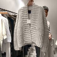 小紅書同款加厚奶白色粗線羊毛針織開衫2025秋冬新款慵懶風毛衣外 奶白色 S