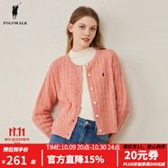 POLOWALK商場(chǎng)同款 女士羊毛衫2023秋冬圓領(lǐng)開(kāi)衫淑女潮流絞花休閑毛衣外套 粉色 S (155)