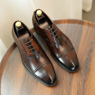 阿斯頓名爵（ASTON M.JAZZ）皮鞋男款2025新款真皮正裝商務(wù)三接頭牛津鞋高檔正品英倫結(jié)婚男鞋 咖啡色 45