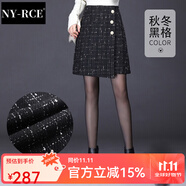 NY-RCE格子短裙a字半裙包裙裙子半身裙秋冬女冬毛呢冬裙 黑格秋冬款 M