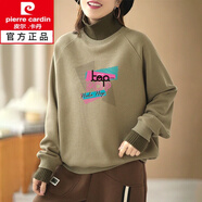 皮爾卡丹（pierre cardin）加絨加厚新款冬裝文藝韓版外套百搭寬松衛衣女高領(lǐng)上衣女裝新品 豆綠色A129 LOP-POP L 建議80-100斤