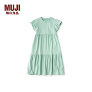 無印良品 MUJI 大童 喇叭袖 連衣裙 兒童裙子童裝CB1JWA4S 淡綠色 120/60