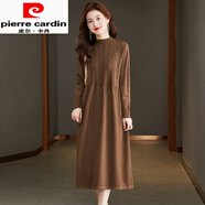 皮爾卡丹（pierre cardin）絕美小裙長(zhǎng)袖寬松大碼長(zhǎng)款訂珠連衣裙2025秋冬新款配大衣的內(nèi)搭女 駝色 M