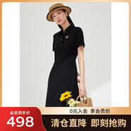 敦奴夏季新款polo短袖中長款連衣裙休閑運動風(fēng)小黑裙 正黑色 2XL