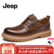 Jeep吉普男鞋春夏真牛皮男士商務(wù)休閑皮鞋英倫風(fēng)軟底工裝大頭皮鞋男 淺棕色（皮鞋碼） 41