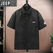 JEEP SPIRITpolo衫男夏季黑色冰絲短袖t恤男大碼寬松休閑胖子加肥加大體恤男 黑色H78(BF) M 適合90-105斤
