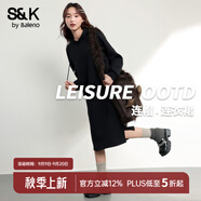 班尼路S&K系列連衣裙女裝連帽衛(wèi)衣裙子女新款設(shè)計(jì)感秋冬裝衣服潮流長(zhǎng)裙 黑#純色 【棉柔親膚】 L