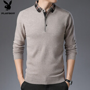 花花公子（PLAYBOY）秋冬中年長(cháng)袖t恤羊毛寬松針織羊毛衫商務(wù)男士爸爸打底翻領(lǐng)polo衫 9311駝色 M （100-120斤）