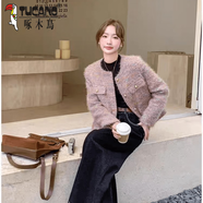 啄木鳥(niǎo)女生新款粗花呢小香風(fēng)2025外套秋冬名媛加厚法式氣質(zhì)上衣圓領(lǐng)短款 香芋紫(春秋款單里布) S (80-95斤)