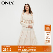 ONLY通勤氣質(zhì)收腰U領(lǐng)歐根紗套裝連衣裙女|124146002 A03 毛藝灰色 XS (155) 76A
