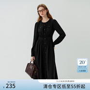 范思藍恩23FS13353正式場(chǎng)合長(cháng)袖連衣裙女新款氣質(zhì)通勤襯衫裙 黑色 XS