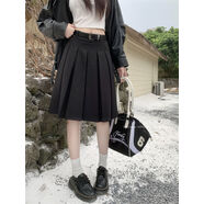 百褶裙秋冬款小個(gè)子大號灰色羊毛百褶裙高腰蓋臀中裙及膝裙秋冬a 黑色 贈送皮帶 M