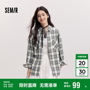 森馬（Semir）[商場同款]長袖襯衫女中長款oversize春2025格紋上衣101125105007