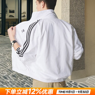 阿迪達(dá)斯（adidas）三葉草男女裝外套 25秋新款訓(xùn)練運(yùn)動裝寬松休閑時尚防風(fēng)梭織夾克 白/單層純棉/時尚三條紋 XS 碼【160-165cm/100-110斤】