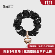 She's茜子發(fā)飾心形發(fā)圈大腸圈頭花頭繩馬尾皮筋綁頭發(fā)繩頭飾生日禮物女 印花黑色G3