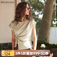 Olrain歐芮兒奶茶色短袖T恤女夏季新款百搭別致不規(guī)則上衣 奶茶色 S