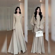 馨悠潔溫柔穿搭V領(lǐng)常規袖連衣裙女秋季氣質(zhì)感特別漂亮拖地長(cháng)裙子 燕麥長(cháng)裙 M 【建議47-55kg】