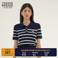 Teenie Weenie小熊女裝簡(jiǎn)約夏季短袖毛衣針織衫POLO領(lǐng)泡泡袖女裝 藏青色 S 160