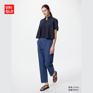 優(yōu)衣庫女裝棉質(zhì)牛仔松緊九分褲/水洗產(chǎn)品加長款66cm~68cm 478210 478210/67海藍色 XS