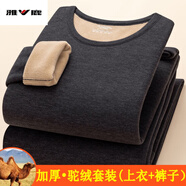 雅鹿2025男士駱駝絨保暖內衣套裝加厚圓中秋衣秋褲棉毛衫冬季超厚巨厚 dv66 駝絨套裝【深灰色】 L 80-110斤