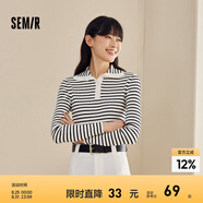 森馬毛衣女短款高領(lǐng)正肩緊身套頭衫休閑風(fēng)冬季顯瘦打底衫簡(jiǎn)約氣質(zhì) 黑白色調00391 160/84A/M