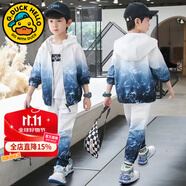 G.DUCKKIDS童裝男童秋裝套裝兒童服裝春秋季運動(dòng)套裝中大童風(fēng)衣外套男孩衣服 白云蘭 160 尺碼13~14歲【150-160cm】