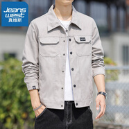 真維斯外套男春秋款夾克男士潮男外穿百搭工裝翻領(lǐng)休閑夾克青年上衣秋裝 2801淺灰 XL