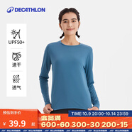 迪卡儂（DECATHLON）春夏季訓練速干長袖防曬速干寬松打底衣健身跑步女運動服T恤上衣 孔雀藍 M