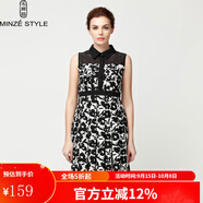 名師路品牌女裝夏裝ol通勤氣質(zhì)名媛無(wú)袖襯衫式印花連衣裙 黑白色90 L