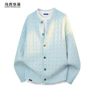馬克華菲（MARK FAIRWHALE）潮流休閑長(cháng)袖針織開(kāi)衫毛衣男士秋冬季提花寬松保暖打底上外套服裝 水空藍【官方正品】 L 【建議120-140斤】