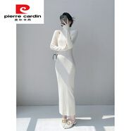 皮爾卡丹高個(gè)子超長(cháng)款拖地內搭毛衣裙秋冬高領(lǐng)修身顯瘦打底包臀針織連衣裙 米白色 S 建議80-95體重