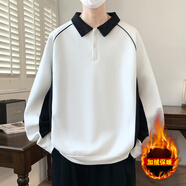 費(fèi)洛仕新品青年t恤男長(zhǎng)袖加絨加厚男士棉線有領(lǐng)帶領(lǐng)秋冬裝保暖翻領(lǐng)上衣 FB00加絨白色 XL （120-135斤）