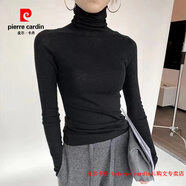 皮爾卡丹（pierre cardin）品牌高檔輕奢韓國無(wú)縫一體羊毛衫女高領(lǐng)毛衣女春秋季修身打底套頭 品牌高端新品-黑色(高領(lǐng)) 均碼