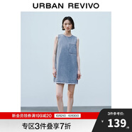 UR2025夏季新款女裝休閑拼接格紋無袖牛仔連衣裙UYY850160