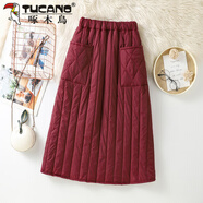 啄木鳥(niǎo)（TUCANO）羽絨棉裙一片式輕薄夾棉半身裙女冬季外穿擋風(fēng)保暖A字裙 酒紅色（豎條紋） M