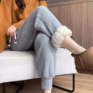 俞兆林（YUZHAOLIN）羊羔絨休閑小腳褲女2026秋冬新款加絨加厚寬松韓版學(xué)生束腳褲女 淺灰色羊羔絨小個(gè)子款 M 100-118斤