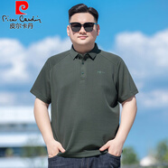 皮爾卡丹（pierre cardin）大碼330g重磅插肩袖T恤男士春秋加厚短袖polo衫胖子大號休閑上衣 綠色 3XL (建議170-190斤)