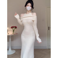 jane Deiune配大衣露肩裙子女秋冬季輕奢感打底內(nèi)搭毛衣 杏色【秋裝女款2024年新款_早秋大碼穿搭_秋款女 2XL