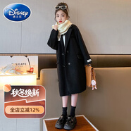 迪士尼（Disney）童裝女童毛呢外套2025新款大童女裝秋裝雙面妮子大衣兒童長款風(fēng)衣 黑色【23253貼標(biāo)款】 160 cm