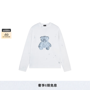 WE11DONE中性男女同款珍珠項(xiàng)鏈圖案小熊印花休閑寬松長(zhǎng)袖圓領(lǐng)T恤 白色 S