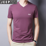 JEEP SPIRIT吉普短袖T恤男春夏季半截袖體恤純色百搭上衣簡(jiǎn)約多色可選工 9933紫紅色 M (105斤以下)