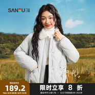 三福棉衣2024冬季新中式蝴蝶結口袋拼接毛領外套女裝832929 藍色 L